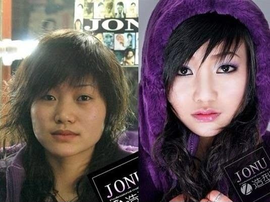 Asian girls before and after makeup.