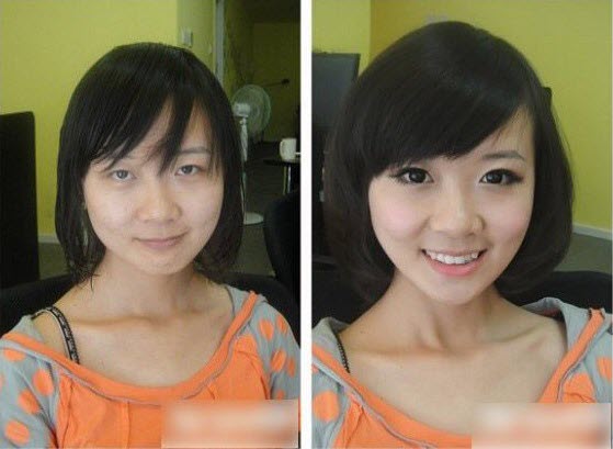 with and without make-up.